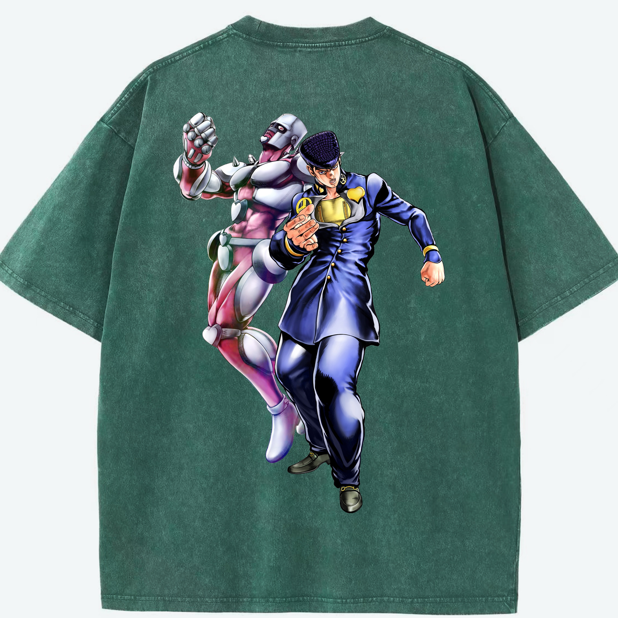 （画像用） ジョジョの奇妙な冒険 ひがしかた じょうすけ JoJo's Bizarre Adventure Higashikata Josuke 綿100% ヴィンテージ風 半袖Tシャツ（背面プリント）